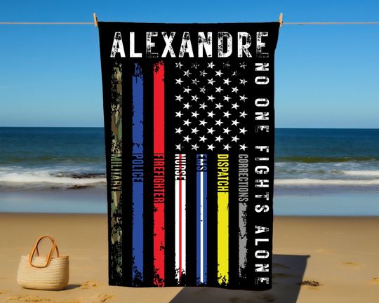 Discover Custom No One Fights Alone USA Flag Beach Towel, Independence Day Gift for Dad