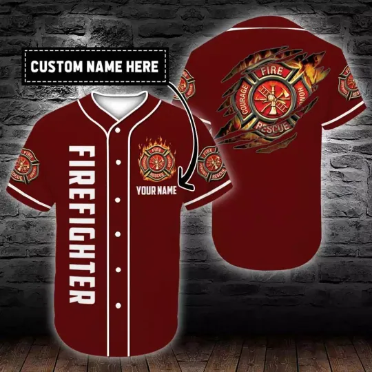 Discover Personalized Custom Name Firefighter Logo Scratch Baseball Tee Jersey Shirt