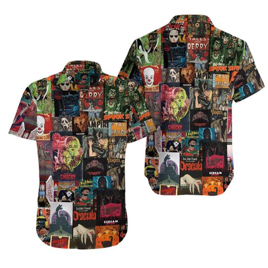 Discover Horror Movie Collage Hawaiian Shirt, Horror Hawaiian Shirt