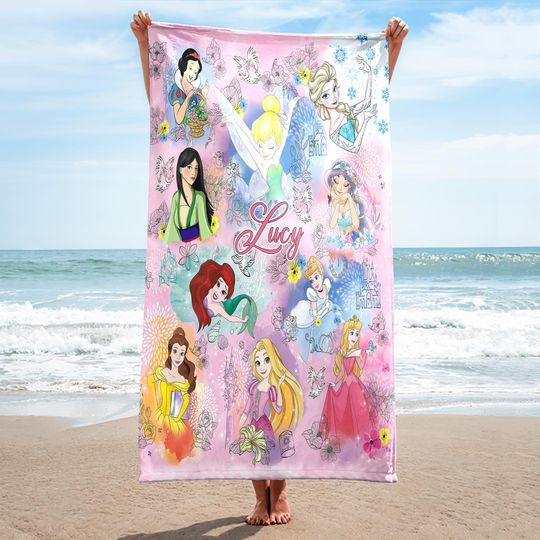 Discover Personalized Watercolor Disneyyy Princess Beach Towels