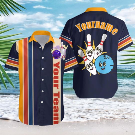 Discover Personalized Retro Bowling Hawaiian Shirt, Custom Name Button Down Shirt