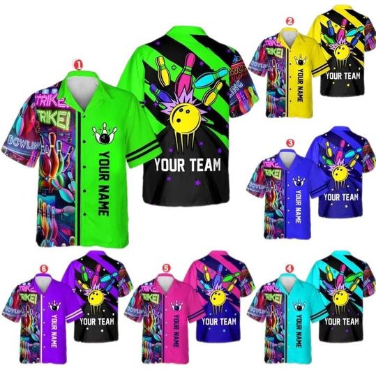 Discover Personalized Neon Bowling Hawaiian Shirt for Men Women Kid Youth