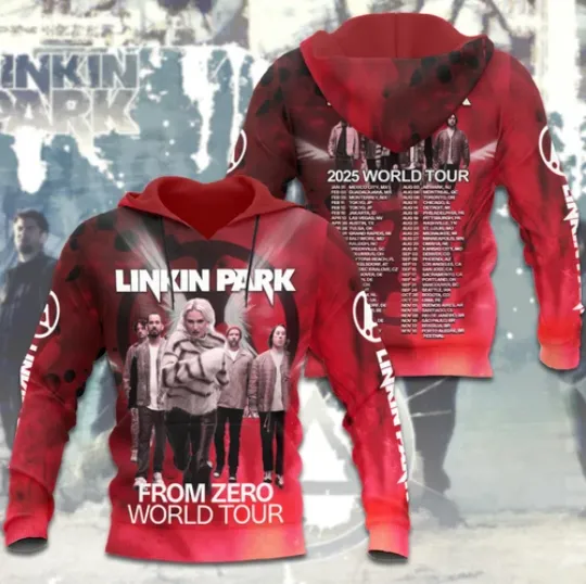 Discover Linkin Park 2025 Tour List 3D Red Hoodie  Unisex All Size  Gift For Fans