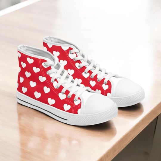 Discover Red Heart Print High Top Sneakers, Cute Valentines Day Shoes, Sneakers