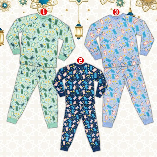 Discover Cute Ramadan Mubarak Pajamas Set, Family Eid Mubarak Long Sleeve Two Piece Pajama, Islamic Window Ramadan Kareem Loungewear Set