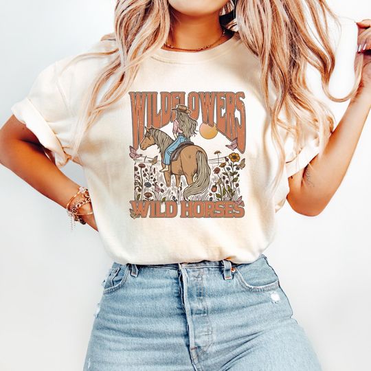 Discover Wild Flowers Wild Horses Natural Tee, Country Concert Shirt, Rodeo Graphic Tee