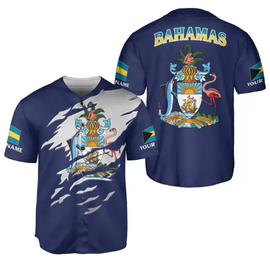 Discover Personalized Proud Bahamas Bahamians Flag Baseball Jersey Shirts, Bahamas Souven