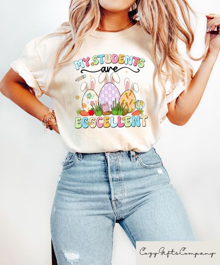 Discover My Students Are Eggcellent Teacher Easter Shirt, Teacher Bunny Easter T-shirt