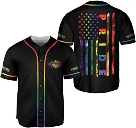 Discover Personalized Name LGBT Love is Love Pride Baseball Jersey Shirt, LGBT Rainbow Shirts