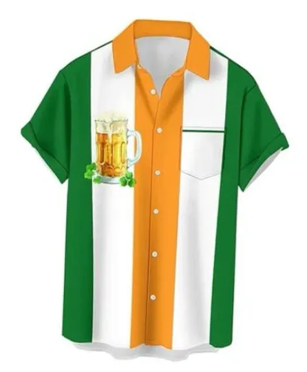 Discover Men's Short Sleeve Button Down Bowling Shirts Hawaiian Large Green-irish Beer