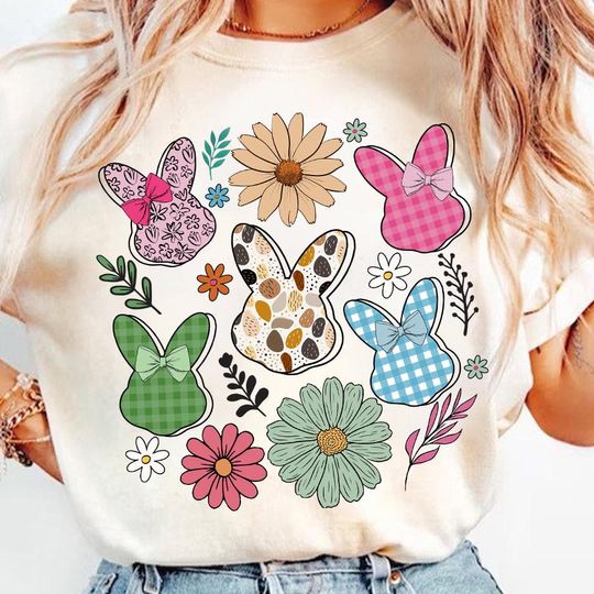 Discover Boho Easter Shirt, Spring Floral Chinoiserie Bunny Shirt