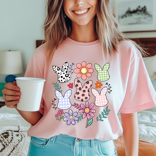 Discover Boho Easter Shirt, Happy Easter Bunny, Spring Floral Chinoiserie Bunny Shirt