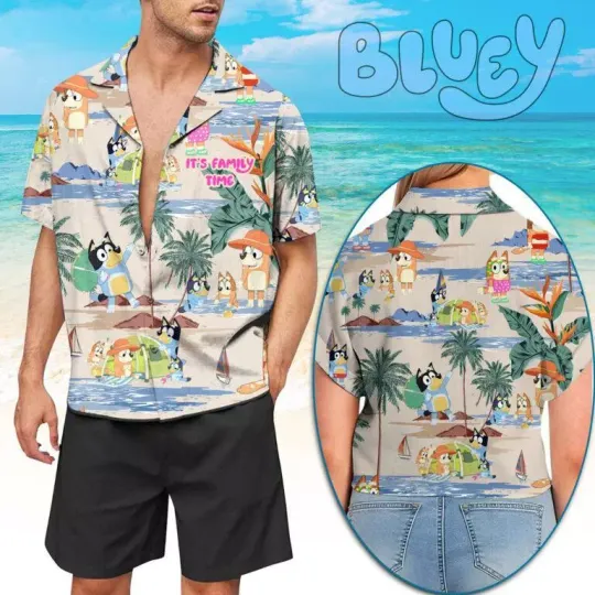 Discover BlueyDad “It’s Family Time” Hawaiian Shirt