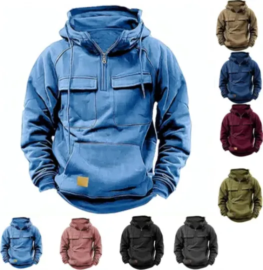 Discover Tactical Hoodies for Men 2024 Quater-Zip Pullover Sweatshirt Casual Cargo Hoodie