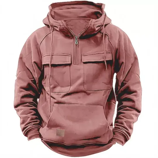 Discover Mens Retro Tactical Sweatshirt Quarter Zip Cargo Pullover Hoodies Pocket Jackets