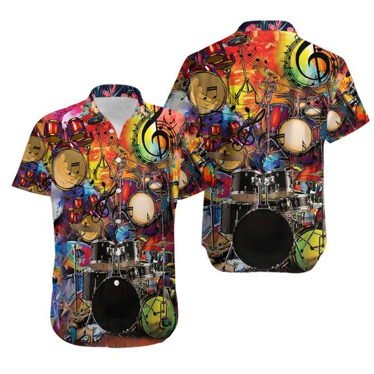 Discover Drum Colorful Hawaiian Shirt, Drum Lovers Aloha Beach Hawaii Shirts