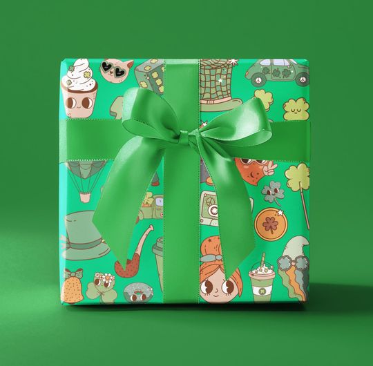 Discover Groovy St. Patrick's Day Wrapping Paper, Shamrock Gift Wrap, Leprechaun Wrapping Paper, Retro St. Patrick's Day Gift