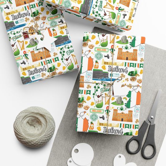 Discover Irish Wrapping Paper Roll and Sheets Personalized Ireland Gift Wrap Ireland Vacation Gift Wrap Ireland Icons Wrapping Paper