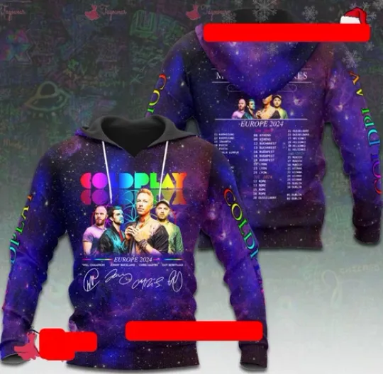 Discover Coldplay Europe 2024 Music Of The Spheres World Tour Galaxy 3D Hoodie