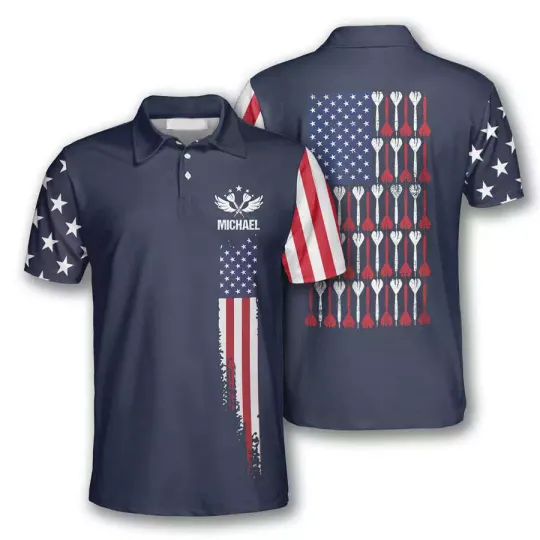 Discover Darts Patriotic Flag Version 2 Custom Polo Shirts for Men, Custom Dart Jersey x