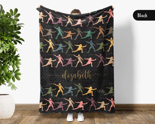 Discover Custom Fencing Blanket, Retro Personalized Name Fencer Gift, Cozy Blanket  for Fencing Lovers