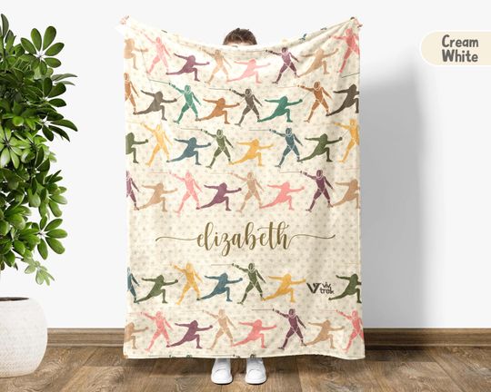 Discover Custom Fencing Blanket, Retro Personalized Name Fencer Gift, Cozy Blanket for Fencing Lovers