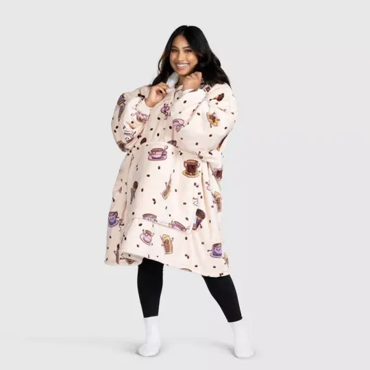 Discover Coffee Maternity Print Oversized Blanket Hoodie Sherpa Fleece One Size