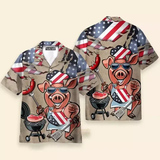 Discover BBQ Pig Cooker Hawaiian Button Down Shirt