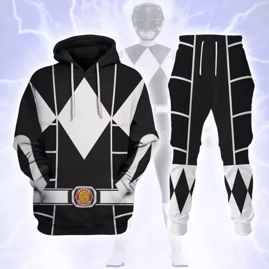 Discover Black Mighty Morphin Power Ranger Cosplay Hoodie Joggers Set