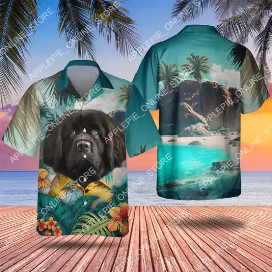 Discover Newfoundland Dog Hawaiian Button Down Shirt