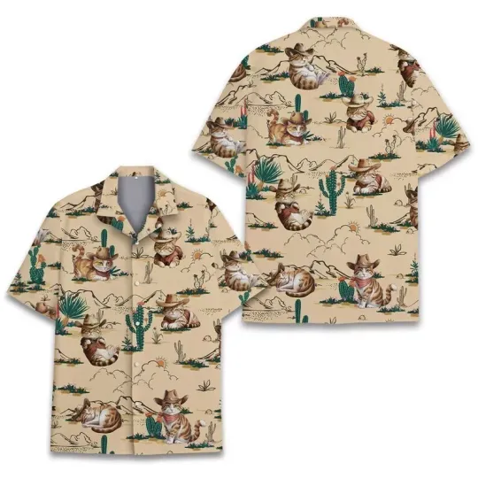 Discover Cowboy Cats Hawaiian Button Down Shirt