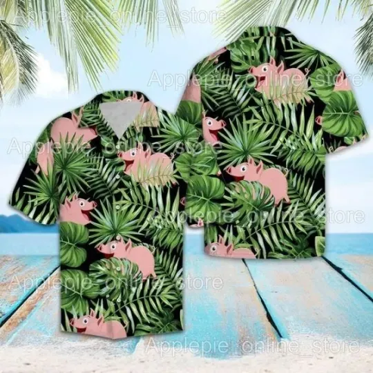 Discover Pig Tropical Hawaiian Button Down Shirt