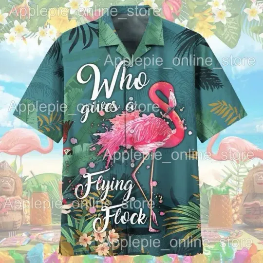 Discover Flamingo Tropical Flowers Hawaiian Button Down Shirt