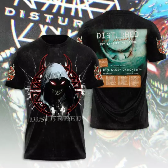 Discover Disturbed The Sickness 25th Anniversary Tour 2025 3D T-Shirt