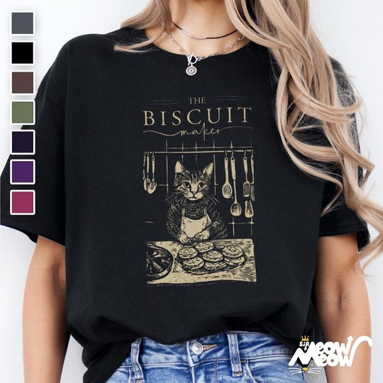 Discover Biscuit Making Cat T-Shirt, Vintage Kitchen Cat, Funny Baker Cat Lover Gift