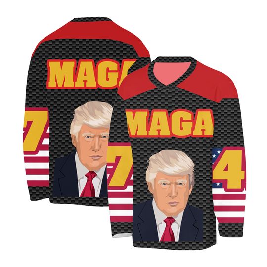 Discover Donald Maga Trump Jersey Black and Red  #47 Recycled hockey fan jersey copy