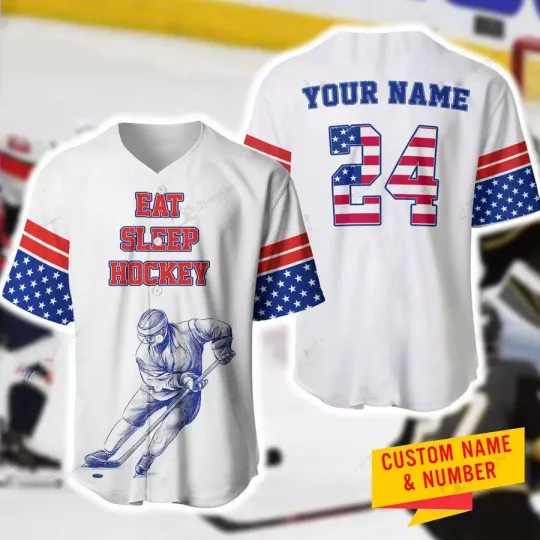 Discover Hockey Eat Sleep Player Personalized And Number Baseball Jersey