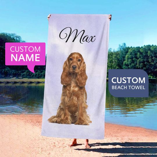 Discover Custom Name Pet Photo Beach Towel, Dog Mom Gift, Personalized Beach Towel