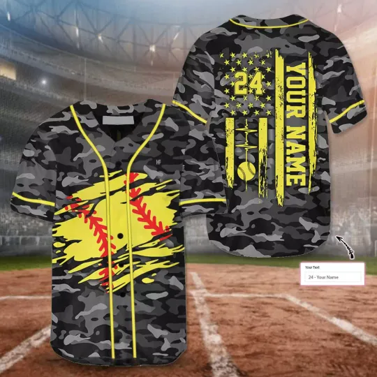 Discover Softball Flag Customized Camo Baseball Tee Jersey Shirt Printed 3D