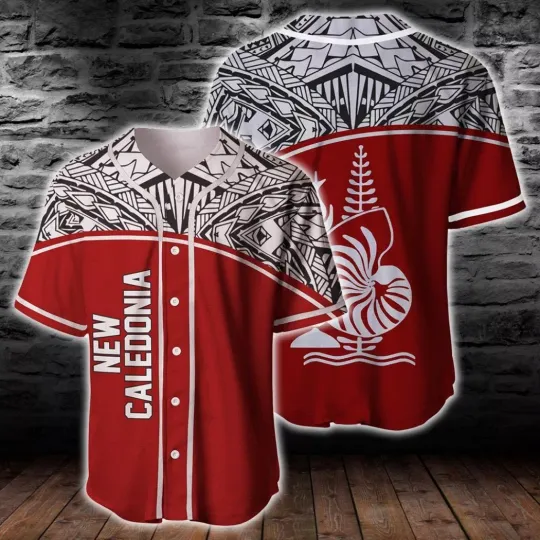 Discover New Caledonia Polynesian Red Curve Version Baseball Tee Jersey Shirt Printed 3D