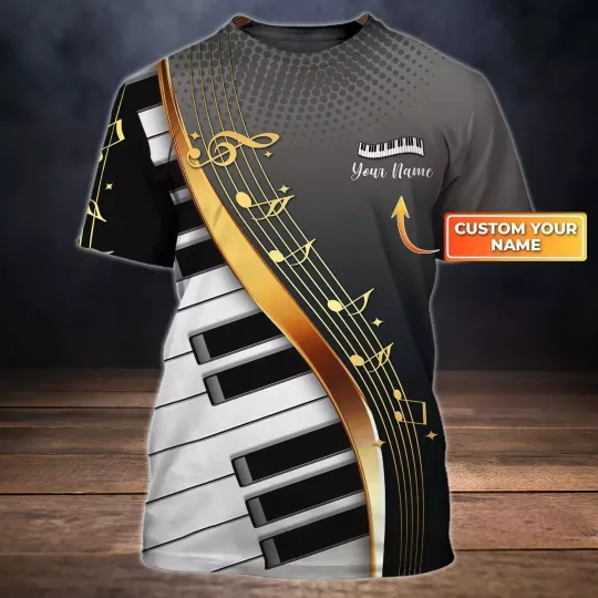 Discover Personalized 3D Sublimation Piano On Shirt For Men Women Gold Piano Shirt