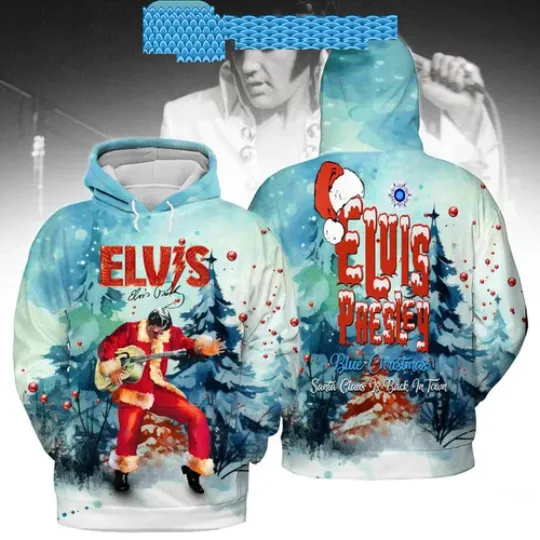 Discover Elvis Presley Blue Christmas Santa Claus Is Back In Town Hoodie
