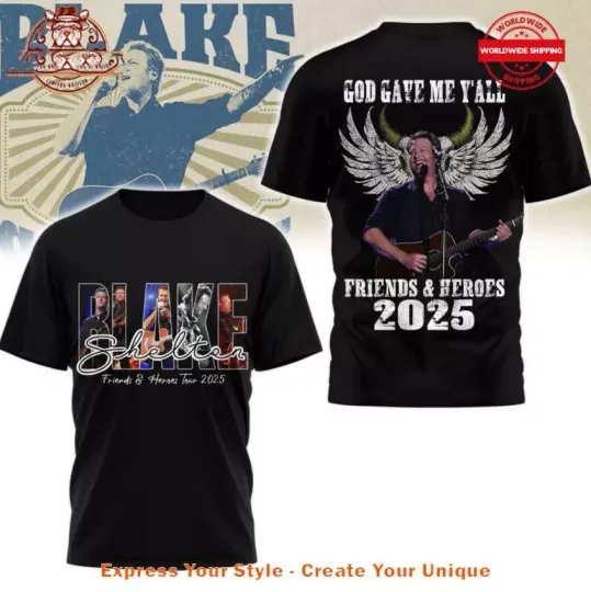 Discover Blake Shelton Friends And Heroes Tour 2025 T-shirt Perfect Gift For Friends