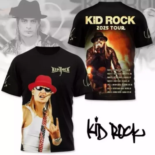 Discover Kid Rock Tour 2025 Spring Arena AOP 3D T-shirt