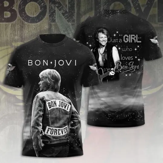 Discover Bon Jovi 3d T Shirt Tour 2025 All Size Rock Band Merch Premium Print Now