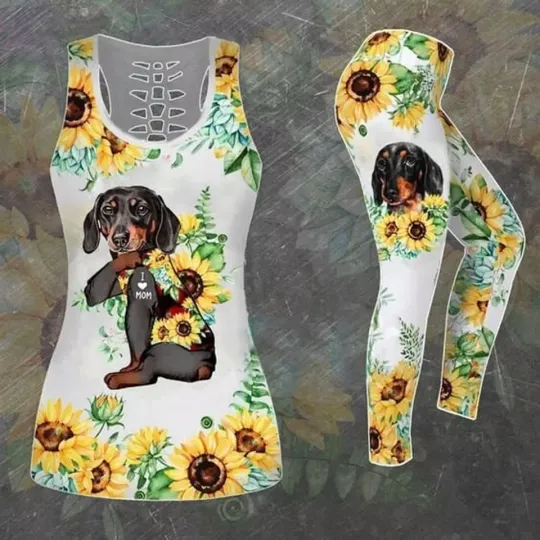 Discover Hollow Tanktop or Legging for Fan /Dachshund Wear Sunflower-For Women