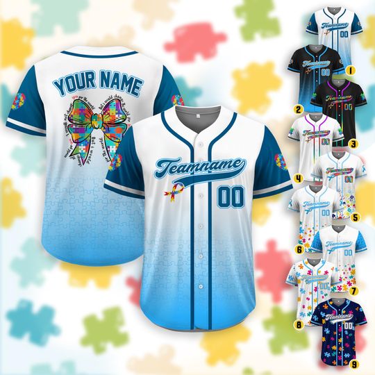 Discover Personalized Autism Awareness Baseball Jersey, Custom Name Number Puzzle Autism Jersey
