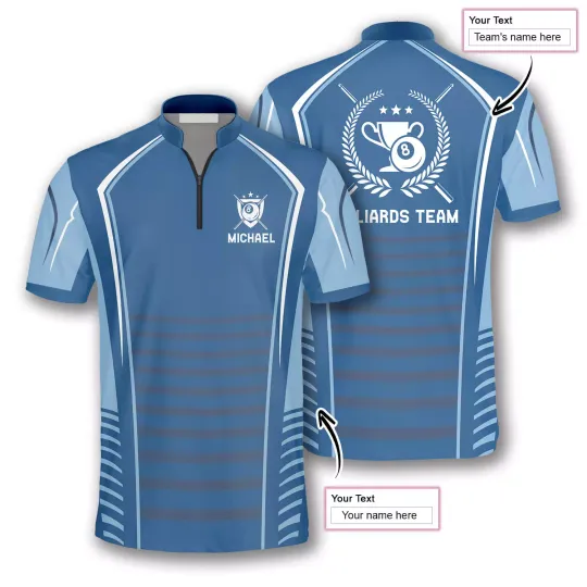 Discover Light Blue Trophy Emblem Custom Billiard Jerseys for Men, Idea Gift for Billiard