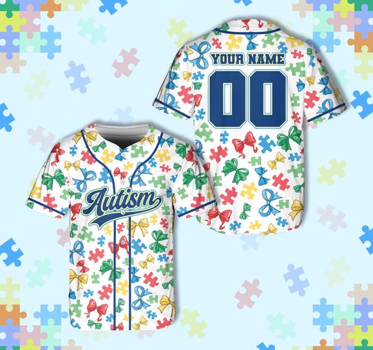 Discover Personalized Autism Awareness Baseball Jersey, Custom Name Number Autism Jersey