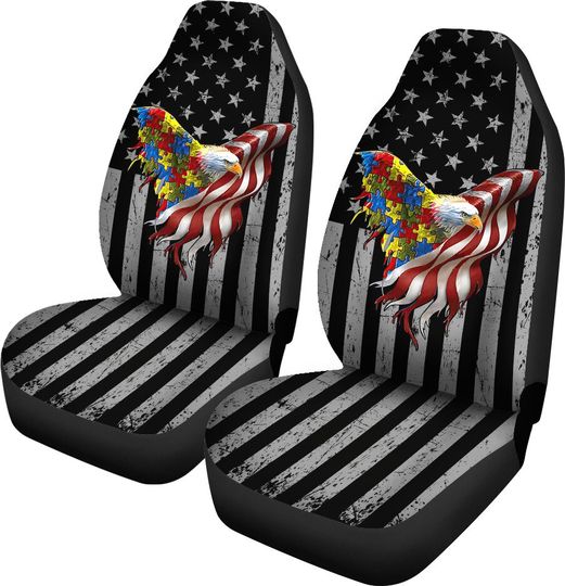 Discover Autsim American Flag Autism Awareness Seat Covers